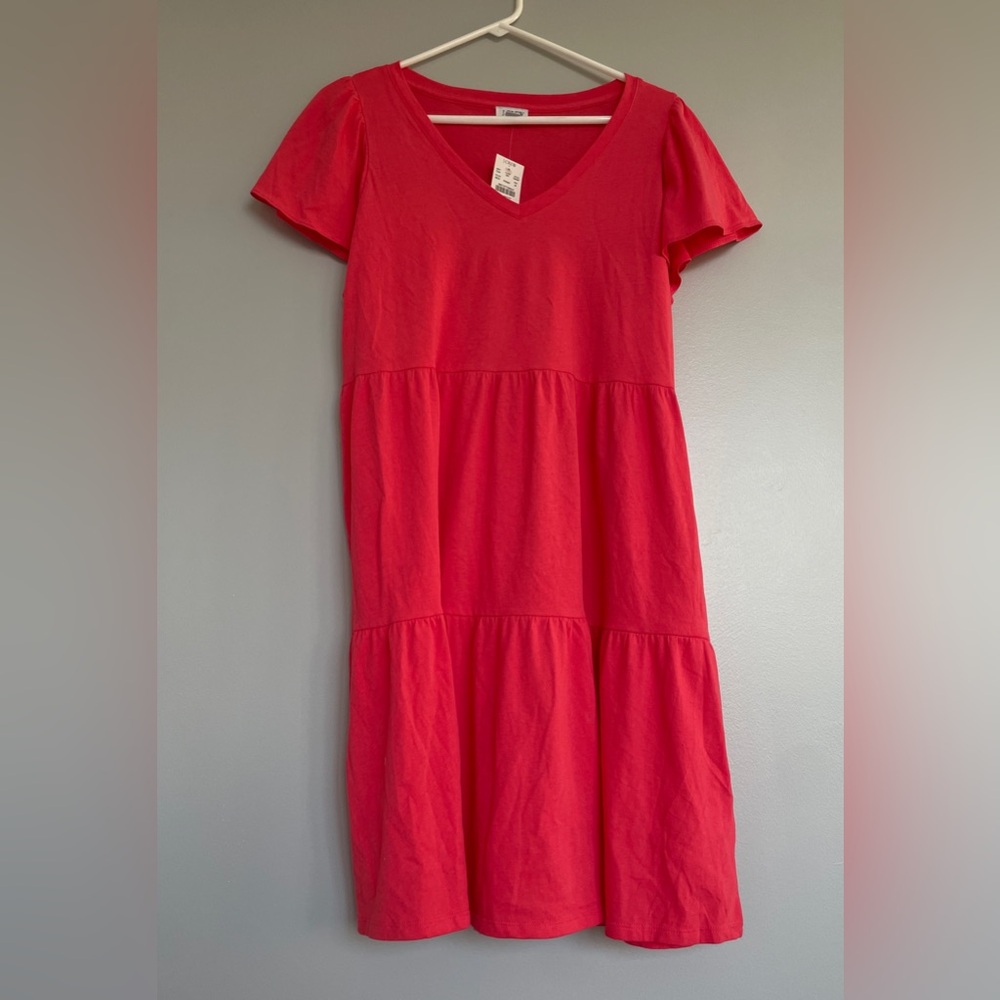 NWT J. Crew Tiered knit coral mini dress 100% cotton size M